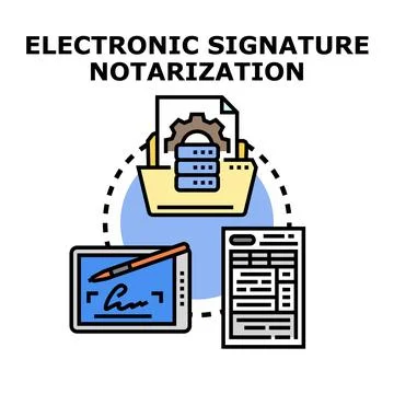 Electronic signature notarization process creating legal documents Stock Illustration