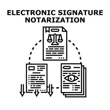 Electronic signature notarization process for legal documents Stock Illustration