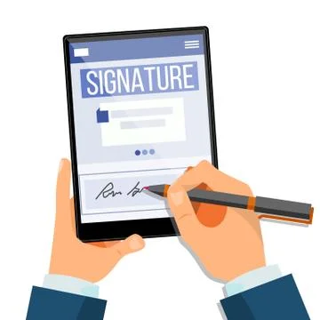 Electronic Signature Tablet Vector. Electronic Document, Contract. Digital Stockillustratie