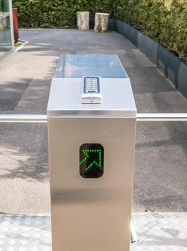 Electronic silver code operated turnstiles for various entrance Stock Photos