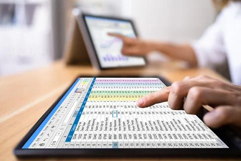 Electronic Spreadsheet Analyst Or Auditor Using Software Stock Photos
