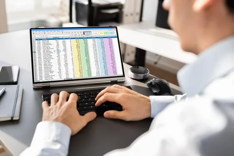 Electronic Spreadsheet Analyst Or Auditor Using Software Stock Photos