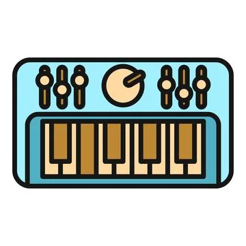 Electronic synthesizer keyboard with controls musical instrument icon Stock Illustration