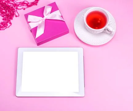Electronic tablet with blank white screen 스톡 사진