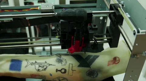 Electronic tattoo 3D printer, 3D printing Stock Footage 59009939