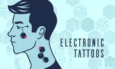 Electronic tattoos concept flat style illustration concept Stock Illustration