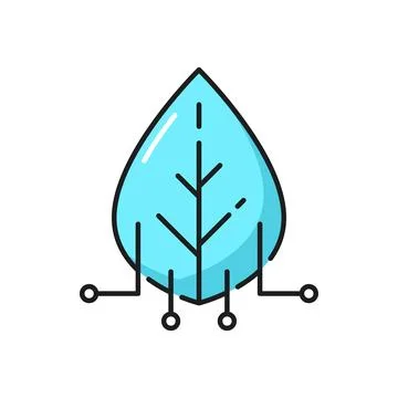 Electronic tech innovation outline icon with leaf Illustrazione stock