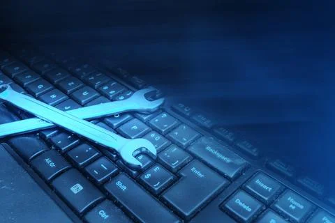 Electronic technical support concept. Wrenches Стоковые фото