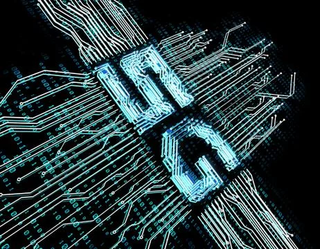 Electronic technology 5G network, circuit board and data transmission Illustrazione stock