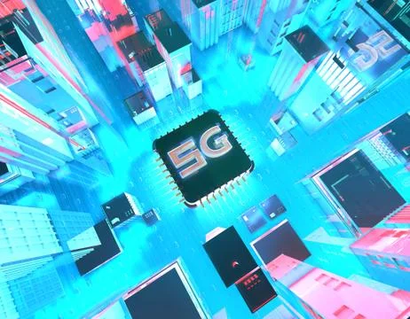 Electronic technology 5G network, urban core network transmission Ilustración de archivo
