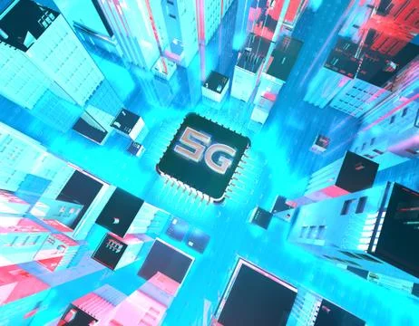 Electronic technology 5G network, urban core network transmission Ilustración de archivo