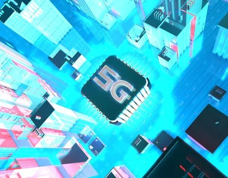 Electronic technology 5G network, urban core network transmission Ilustración de archivo