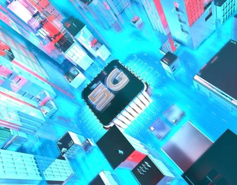 Electronic technology 5G network, urban core network transmission Ilustración de archivo