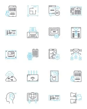 Electronic technology linear icons set. Circuits, Semiconductors, Compnts Stockillustratie