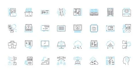 Electronic technology linear icons set. Circuits, Semiconductors, Compnts 스톡 일러스트