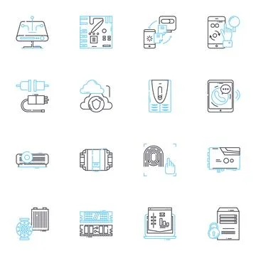 Electronic technology linear icons set. Circuits, Semiconductors, Compnts Stock Illustration