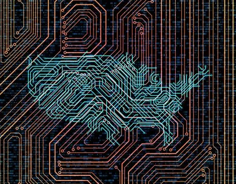Electronic technology network data, American map, smart circuit board Stock Illustration