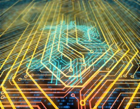 Electronic technology network data, bitcoin, smart circuit board Stock Illustration