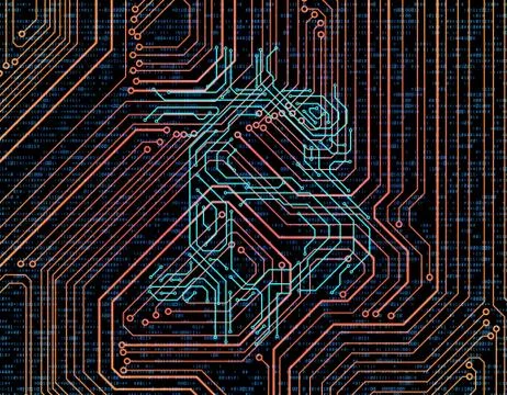 Electronic technology network data, bitcoin, smart circuit board Stock Illustration