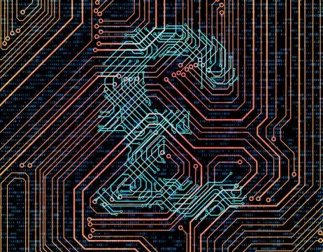 Electronic Technology Network Data, Pound Sterling, Smart Circuit Board Stock Illustration