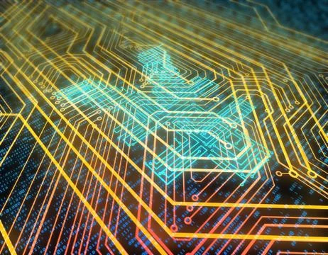 Electronic technology network data, RMB, smart circuit board Ilustración de archivo