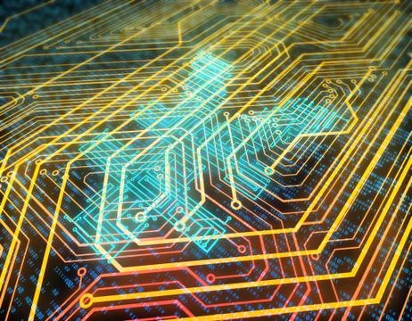 Electronic technology network data, RMB, smart circuit board Stock Illustration