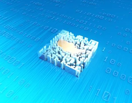 Electronic technology QR code, American map, data transmission Stock Illustration