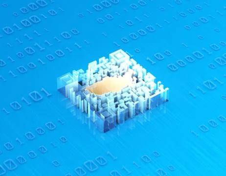 Electronic technology QR code, American map, data transmission Stock Illustration