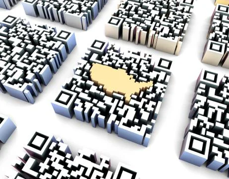 Electronic technology QR code, American map, data transmission 库存插图