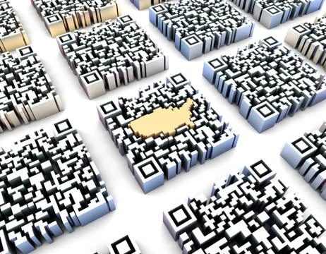 Electronic technology QR code, American map, data transmission イラスト素材