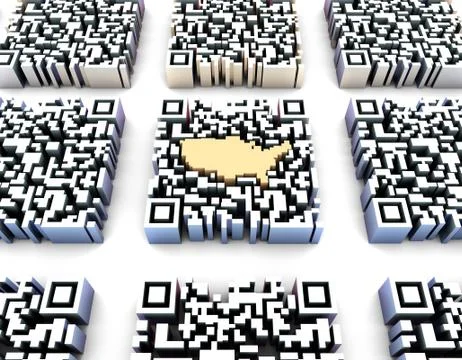 Electronic technology QR code, American map, data transmission Stock Illustration