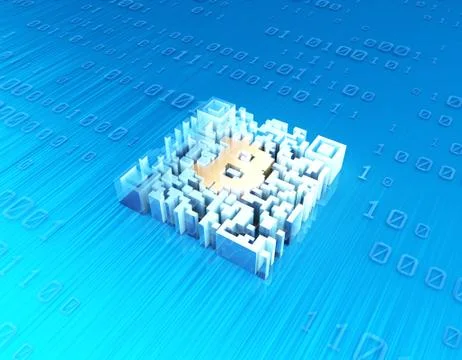 Electronic technology QR code, bitcoin symbol, data transmission イラスト素材