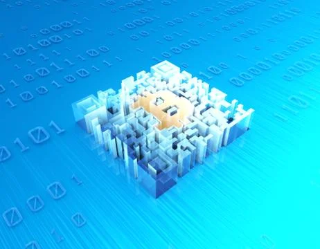 Electronic technology QR code, bitcoin symbol, data transmission イラスト素材