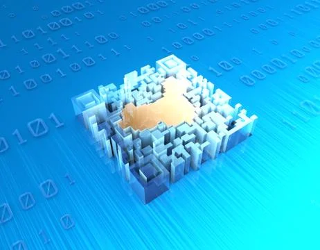 Electronic technology QR code, China map, data transmission 库存插图