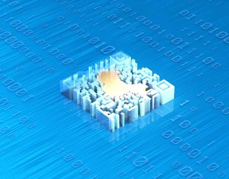 Electronic technology QR code, China map, data transmission Stock Illustration