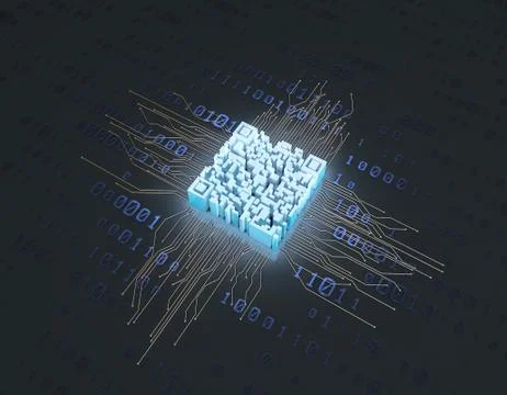 Electronic technology QR code, circuit board, data transmission 스톡 일러스트