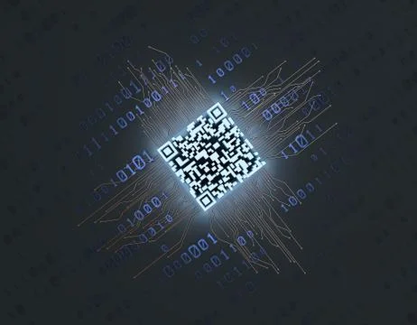 Electronic technology QR code, circuit board, data transmission 스톡 일러스트