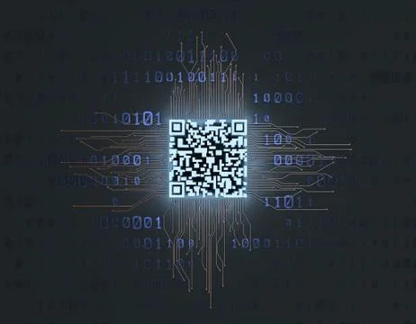 Electronic technology QR code, circuit board, data transmission Stock Illustration