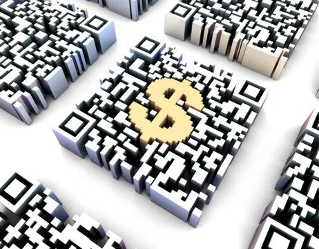 Electronic technology QR code, dollar sign, data transmission イラスト素材