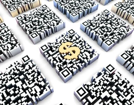 Electronic technology QR code, dollar sign, data transmission Stock Illustration