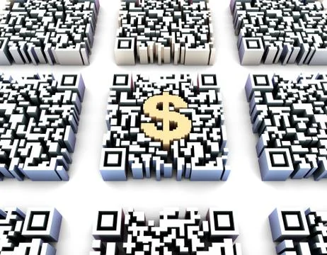 Electronic technology QR code, dollar sign, data transmission Stock Illustration