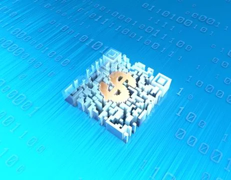 Electronic technology QR code, dollar sign, data transmission 스톡 일러스트