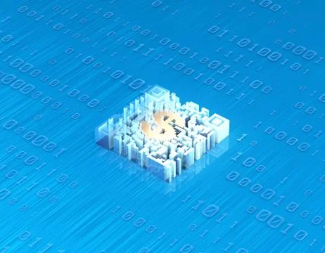 Electronic technology QR code, dollar sign, data transmission 스톡 일러스트