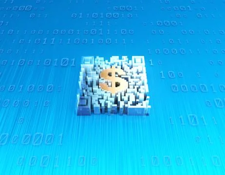 Electronic technology QR code, dollar sign, data transmission イラスト素材