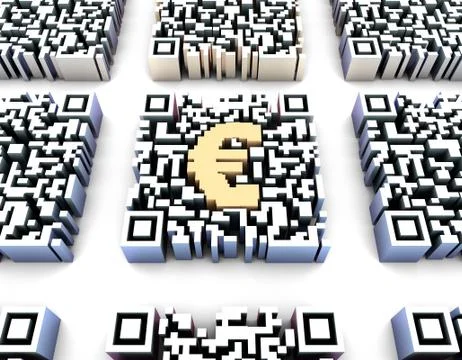 Electronic technology QR code, Euro symbol, data transmission 库存插图