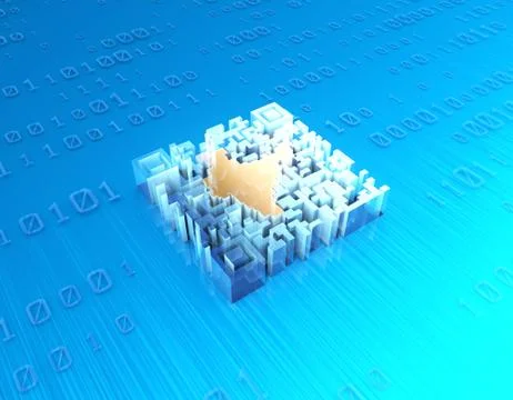 Electronic technology QR code, India map, data transmission イラスト素材