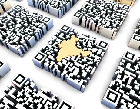 Electronic technology QR code, India map, data transmission Illustrazione stock