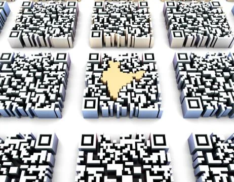 Electronic technology QR code, India map, data transmission 스톡 일러스트