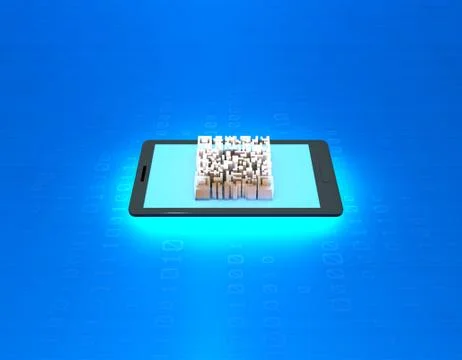 Electronic technology QR code, mobile phone information, data transmission Stock Illustration