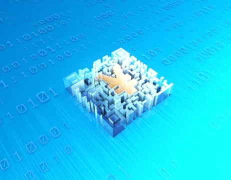 Electronic technology QR code, RMB symbol, data transmission Stock Illustration